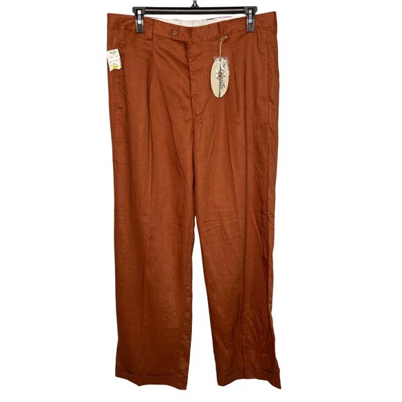 Mojito Collection Mens Brown Pleated Linen Trousers Size 40x34 Cuffed Hem Beach - Picture 1 of 13
